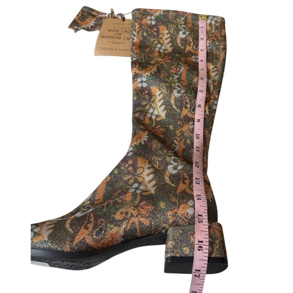 Chelsea & Violet Zayla Green Sparkle Floral Print Tall Boots NEW Retro Groovy 70 - Picture 5 of 14